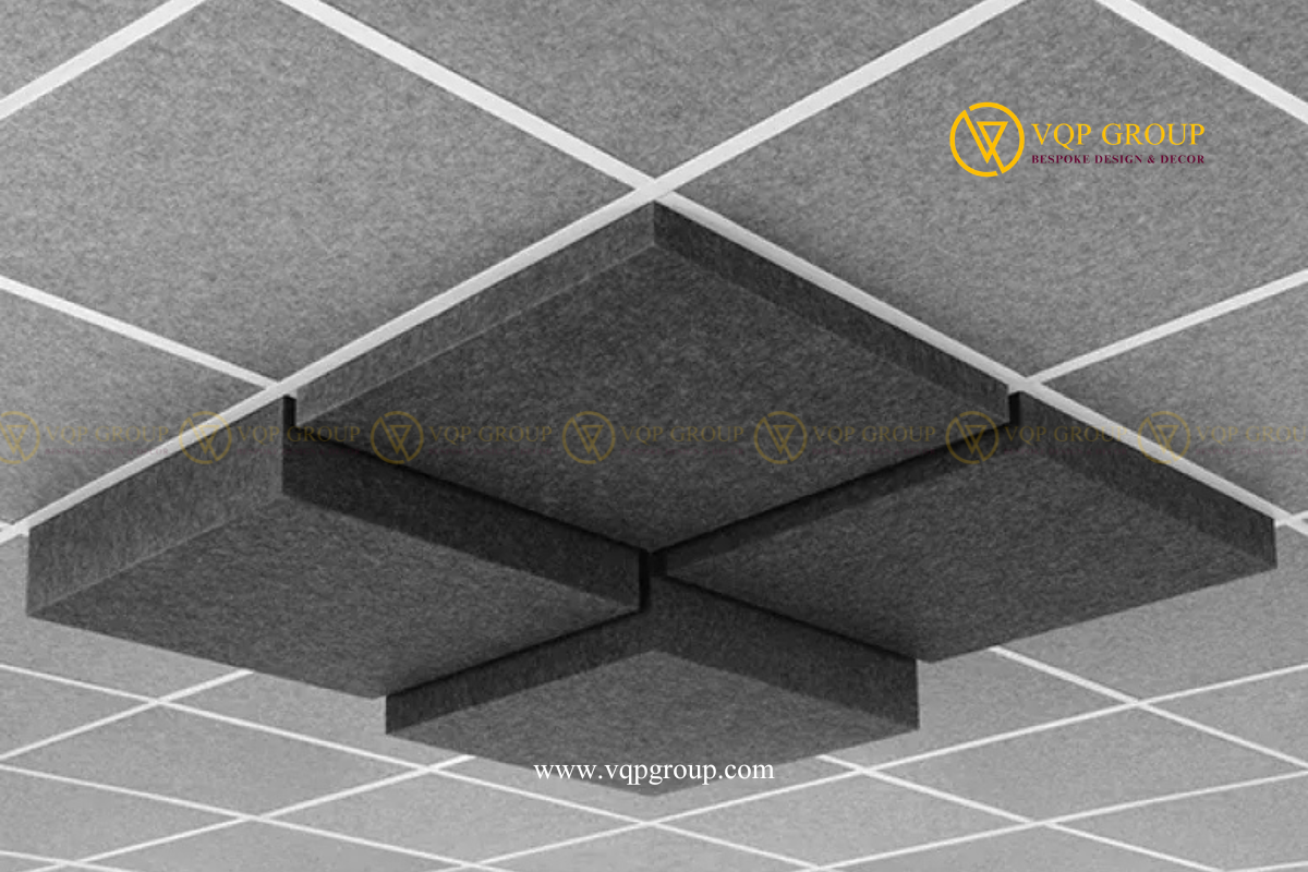 TẤM TRẦN PET MÔ-ĐUN HẠ CẤP VQP-PET-C014 – GIẢI PHÁP TRẦN TIÊU ÂM PET TẠO CHIỀU SÂU CHO KHÔNG GIAN