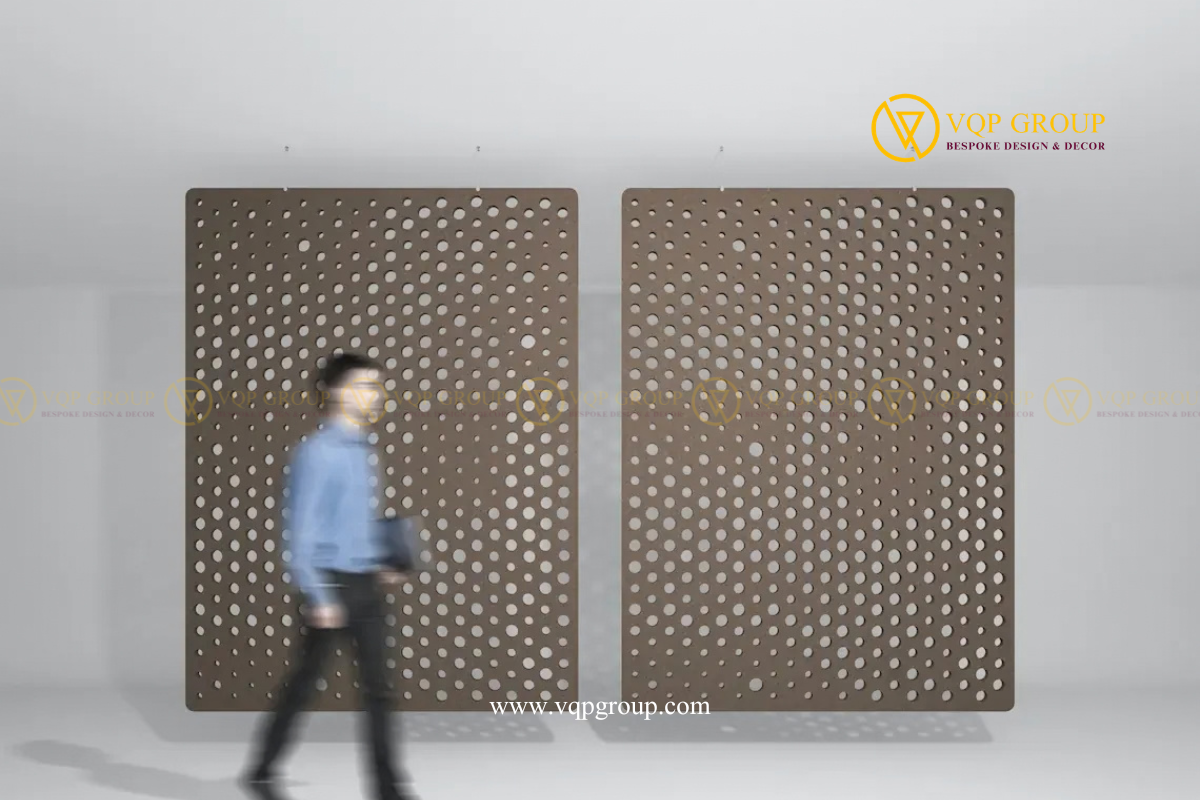 VÁCH NGĂN PHÒNG TIÊU ÂM PET ACOUSTIC – ROOM DIVIDERS | VÁCH PET TREO LỖ TRÒN CHUYỂN NHỊP – VQP-PET-R012
