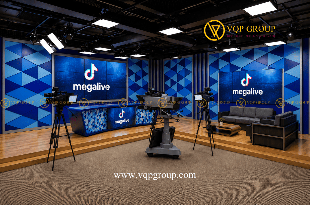 Studio livestream Vinhomes Ocean Park bố trí camera màn hình và hệ tiêu âm