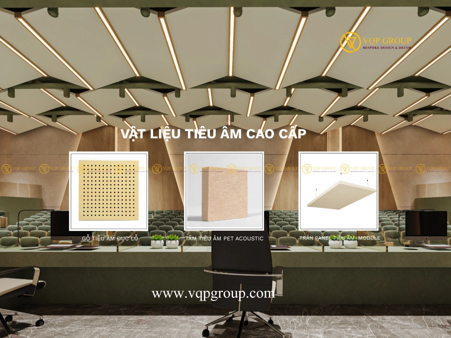 Gỗ tiêu âm PET Acoustic và trần panel module cho hội trường trường học