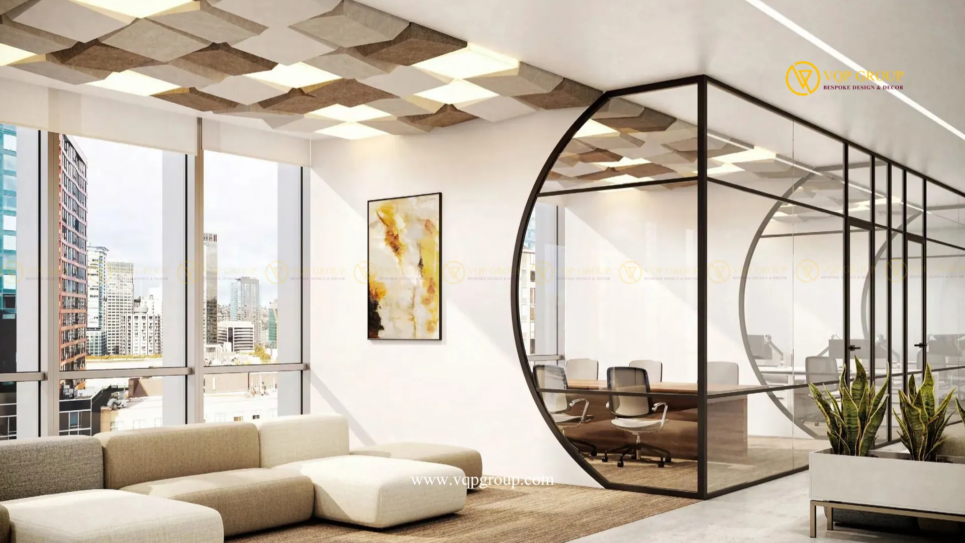 Acoustic baffle PET màu vàng cho collaborative workspace trần mở