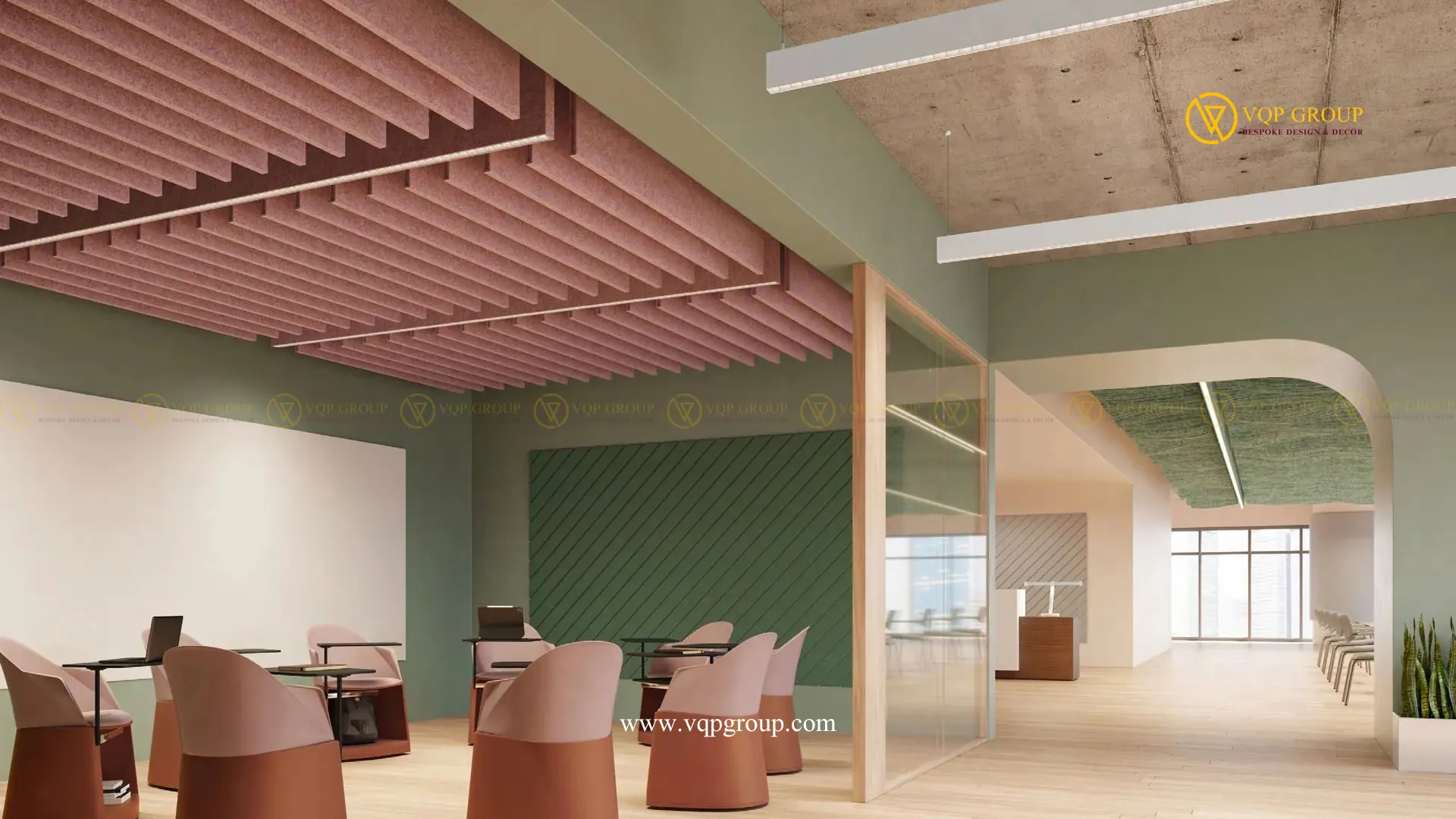 Ceiling cloud PET Acoustic kết hợp ánh sáng cho khu cộng tác