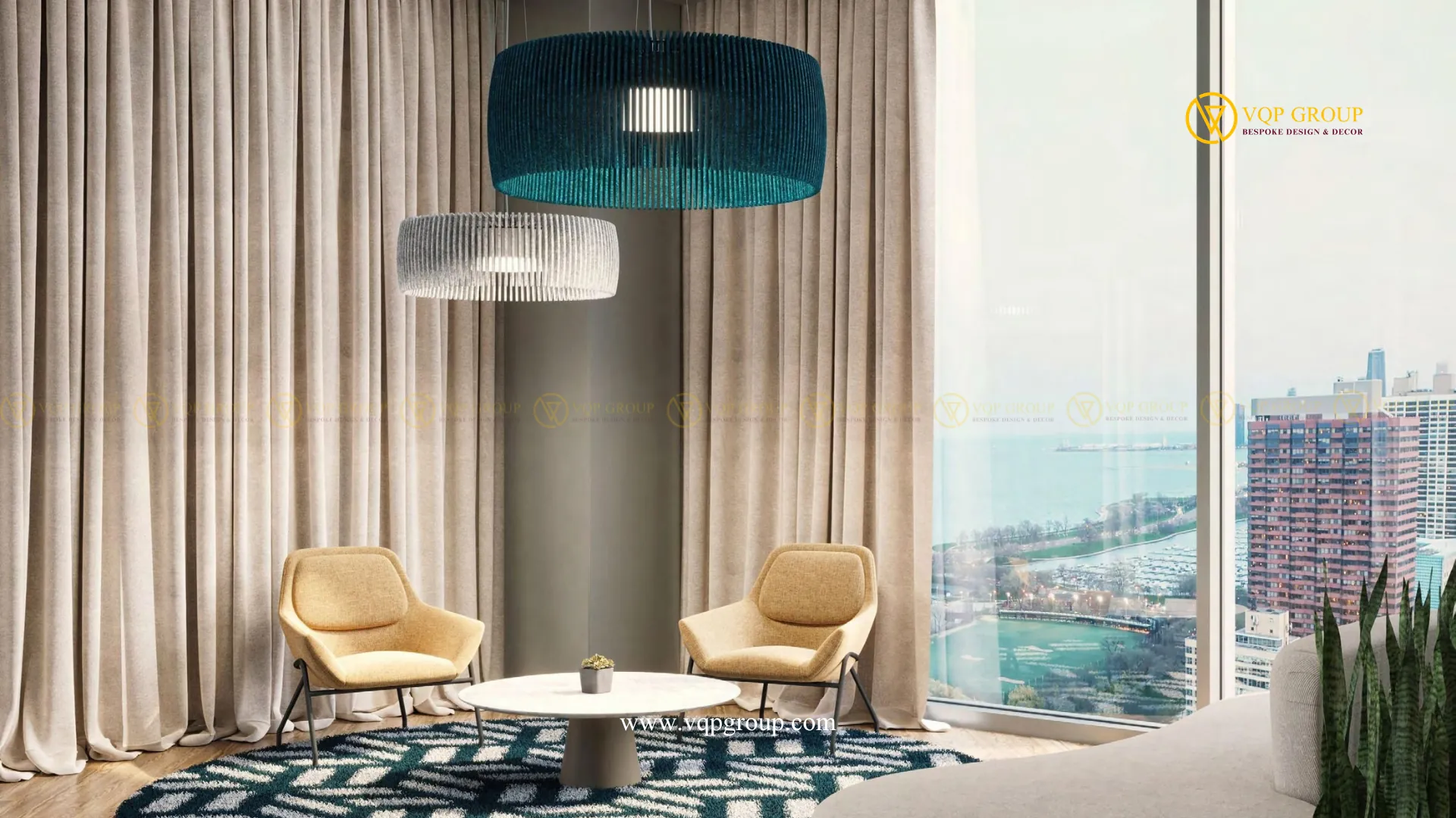 Acoustic Lighting PET cho lounge văn phòng cạnh hệ kính lớn