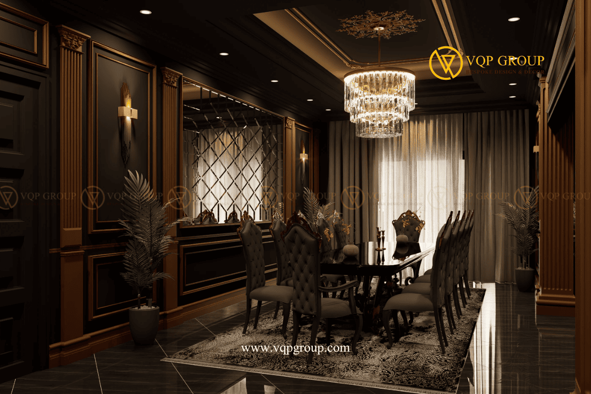 Bàn ăn Luxury Classic trong biệt thự Hoa Phượng Vinhomes Riverside Long Biên