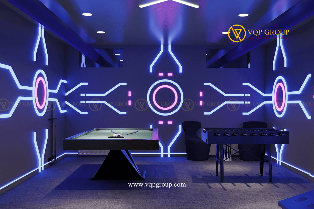 Khu billiards và foosball Neon Private Game Lounge biệt thự An Hưng Hà Đông