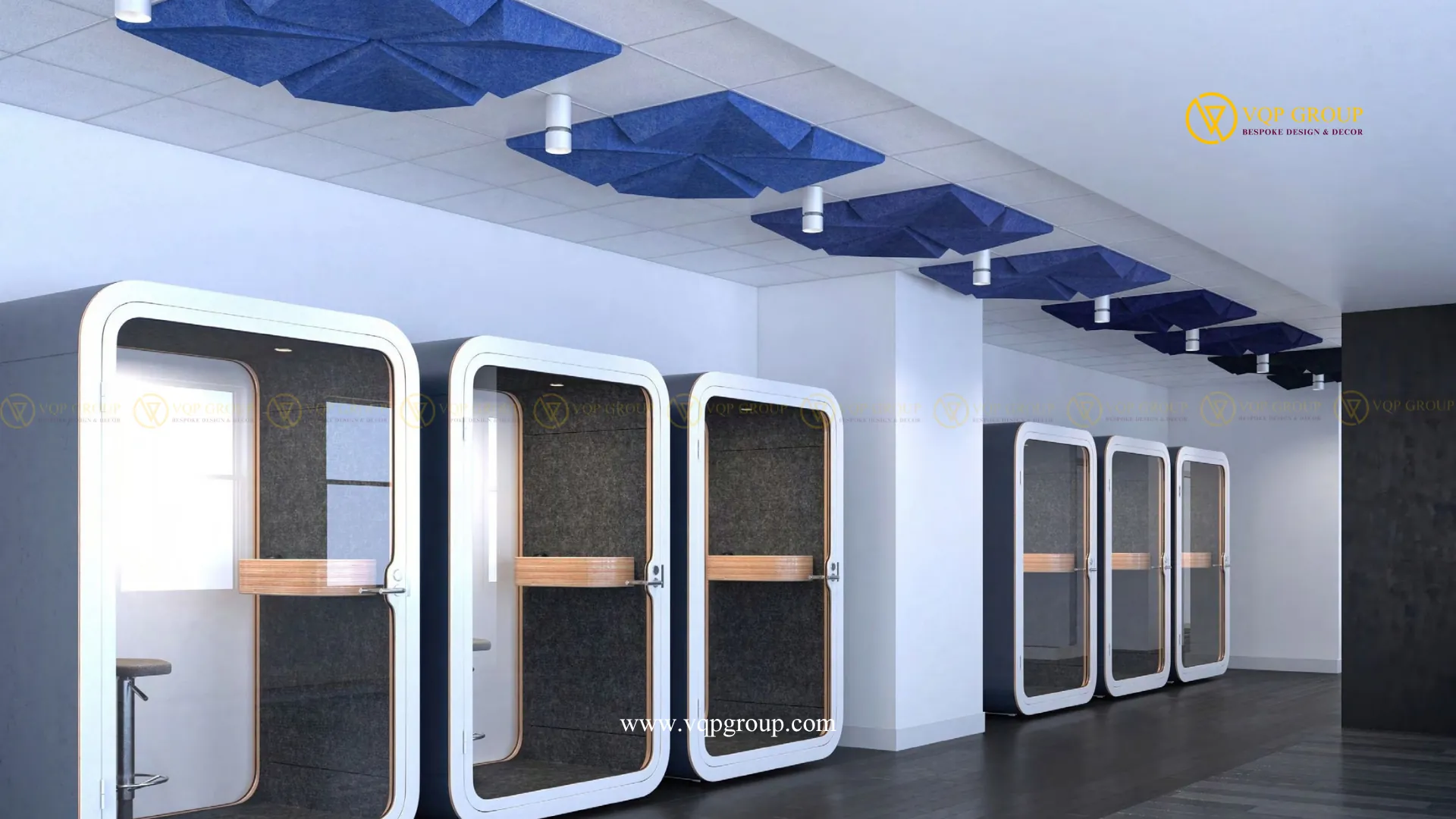 Ceiling cloud PET Acoustic hình học phía trên khu focus pod văn phòng