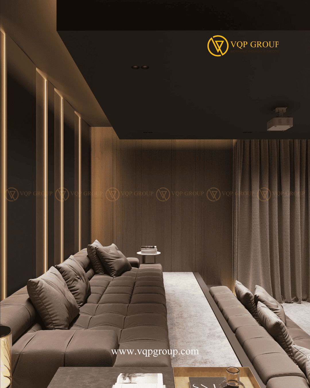 Chi tiết ottoman và bàn trà Home Cinema Azalea Homes