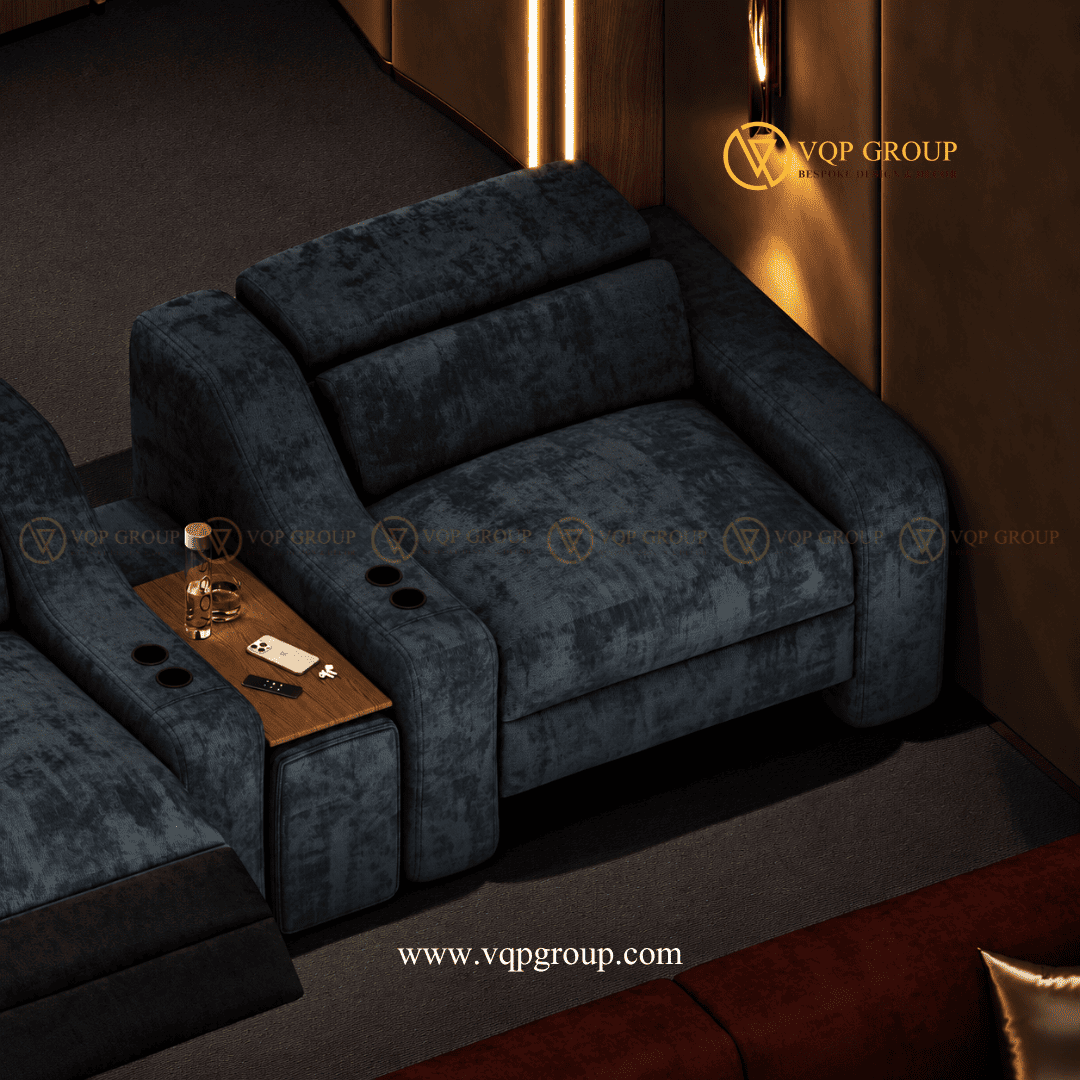 Chi tiết sofa đỏ và bàn phụ Home Cinema Splendora Bắc An Khánh