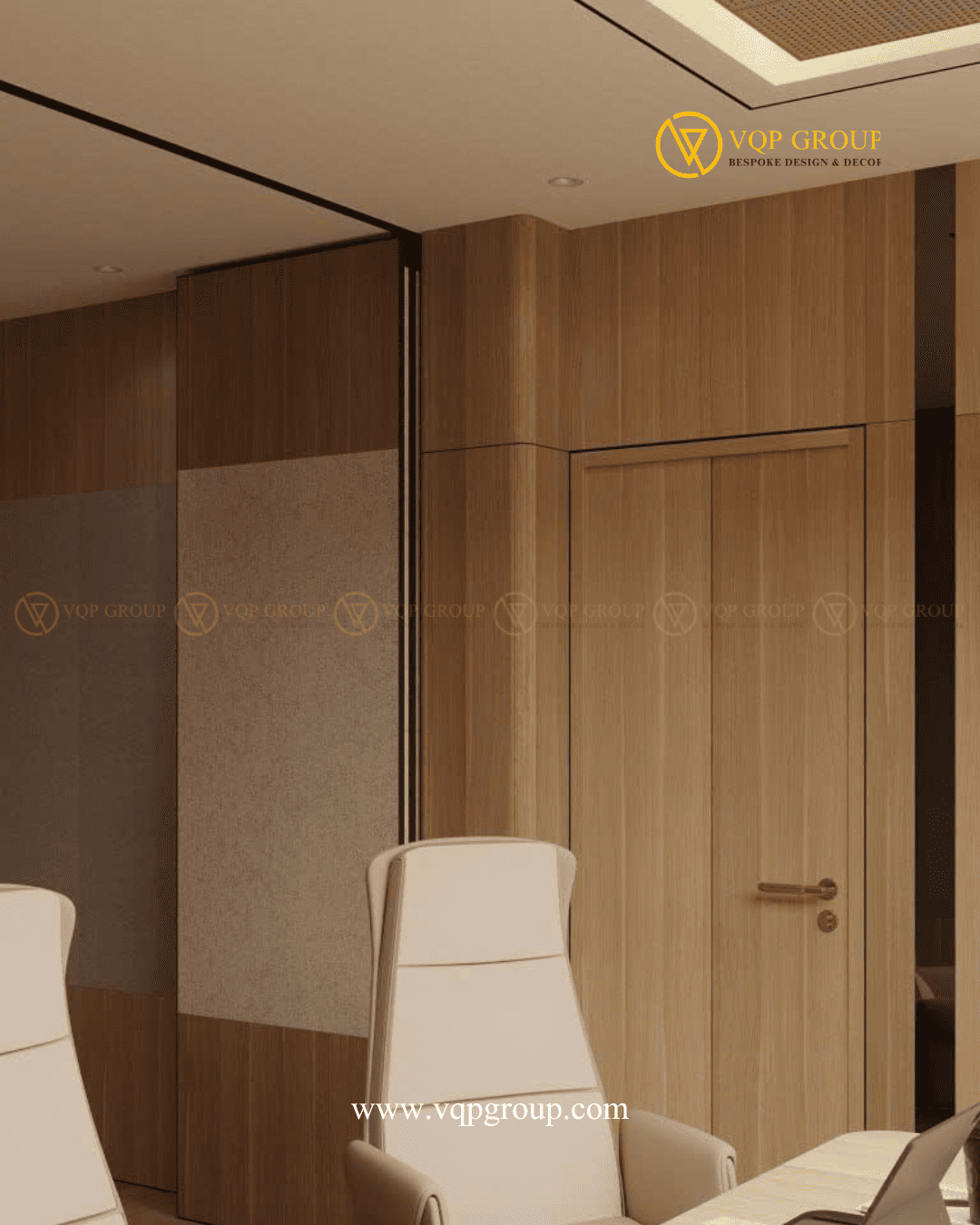 Chi tiết tường cửa và trần trong thiết kế tiêu âm văn phòng