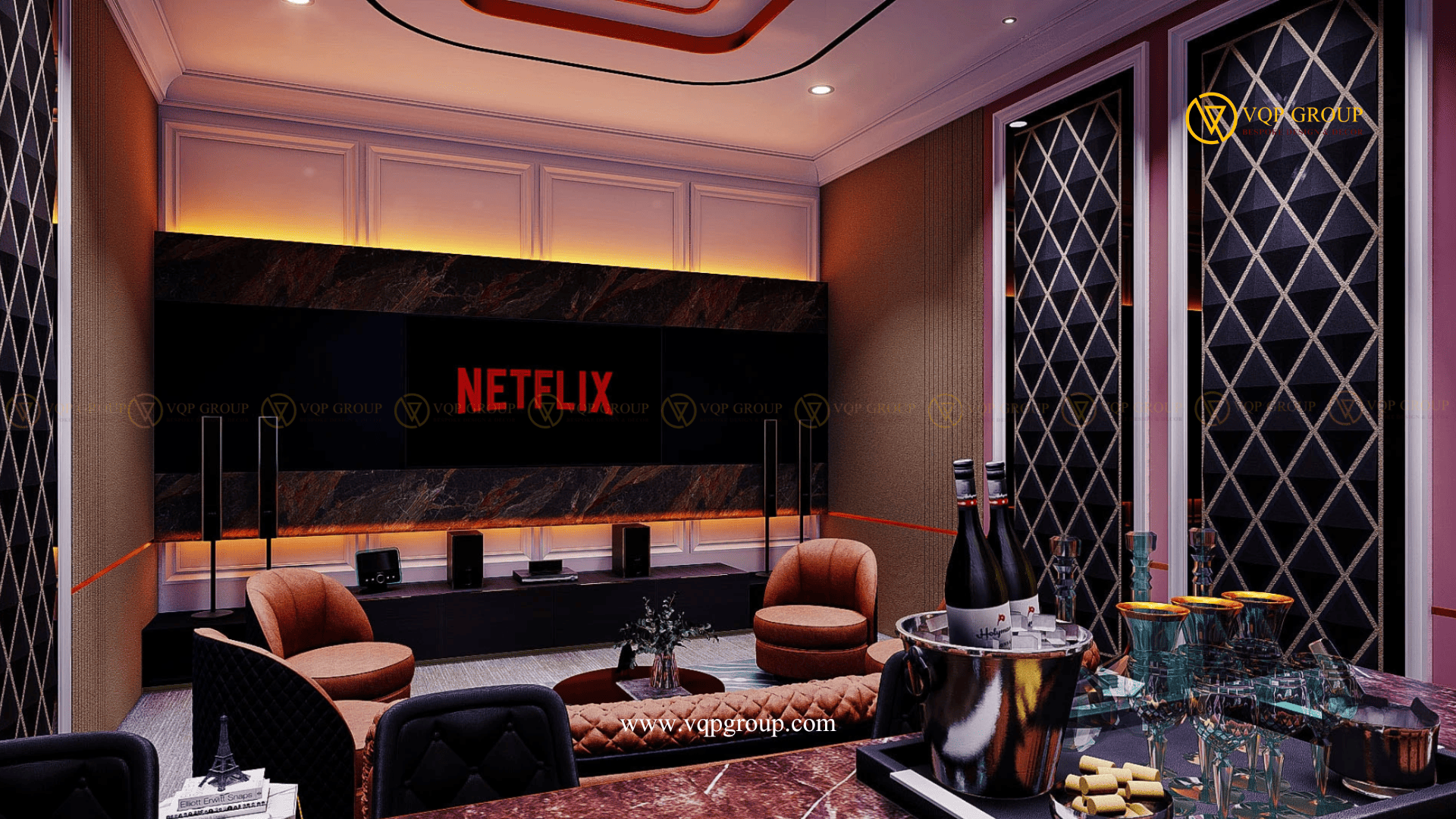 Rosewood Cinema Lounge kết hợp Private Bar biệt thự Vinhomes Riverside The Harmony