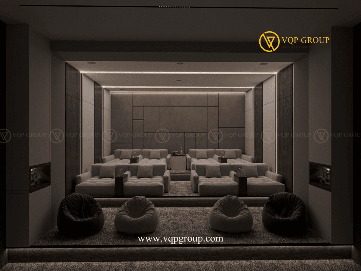 Thiết kế Home Cinema The Botanica Vinhomes Gardenia với sofa nhiều tầng và bean bag