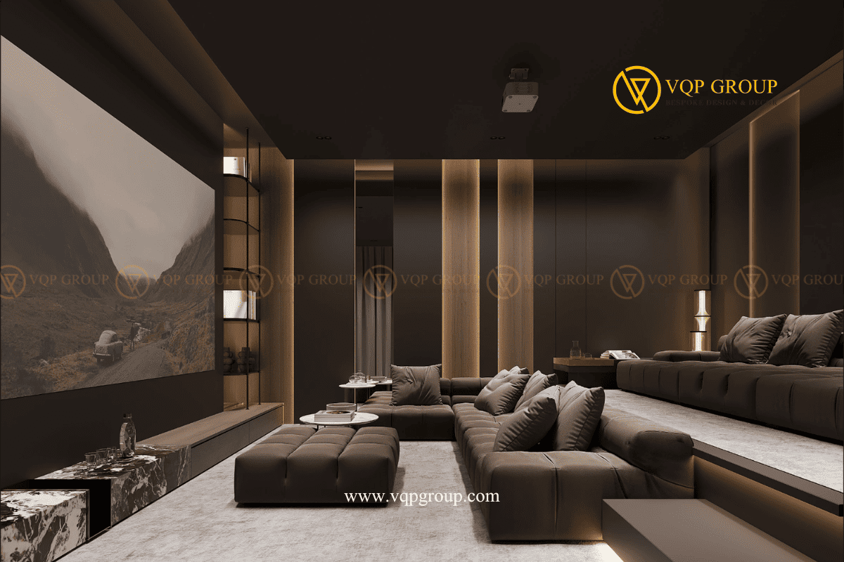 Màn chiếu lớn Home Cinema Azalea Homes Gamuda City với sofa lounge cao cấp