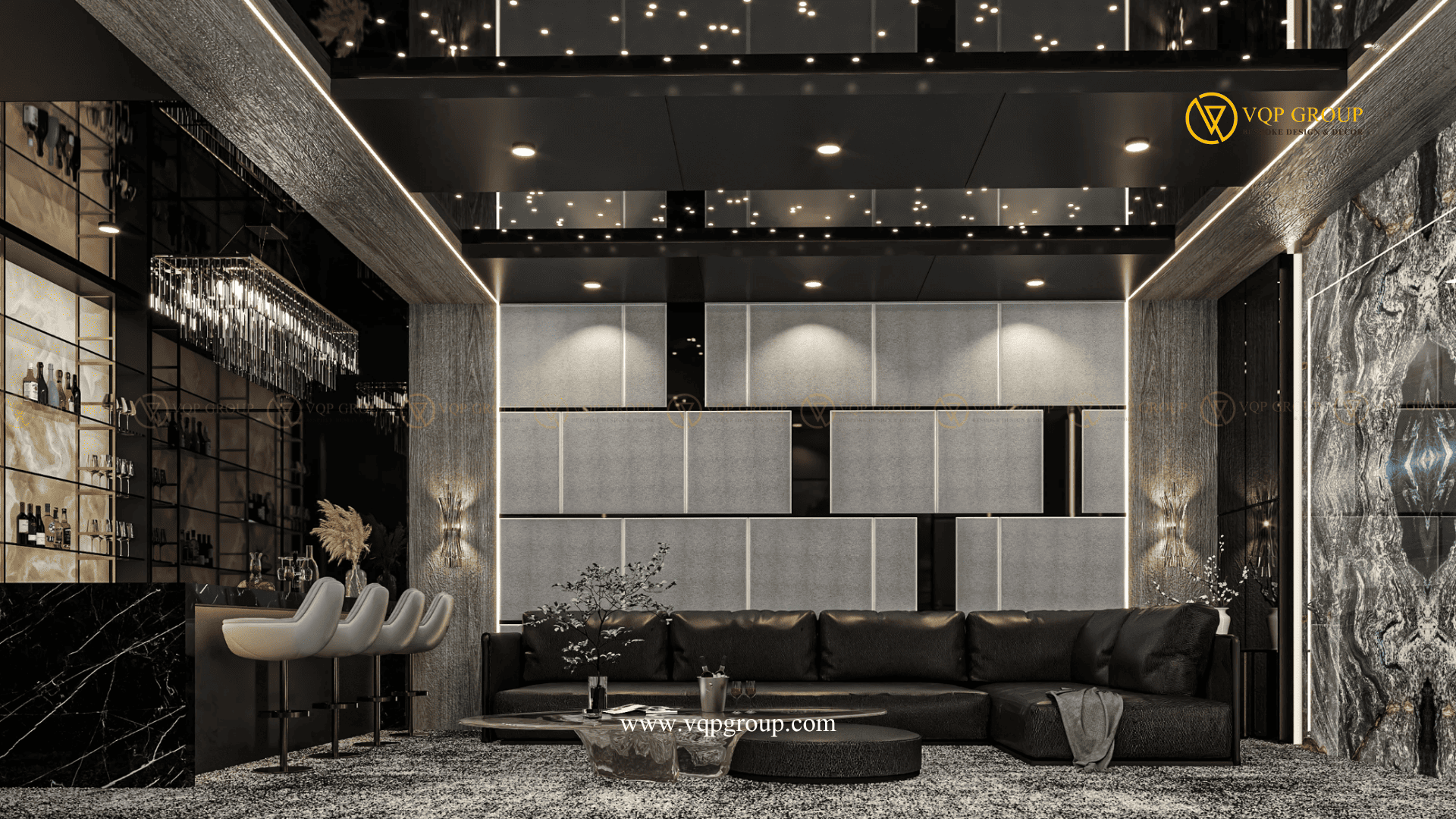 Media Wall Luxury Home Entertainment Vinhomes Green Bay với màn hình lớn và Private Bar
