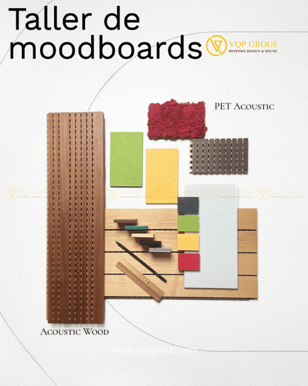 Moodboard PET Acoustic Burgundy và Acoustic Wood cho phòng học âm nhạc