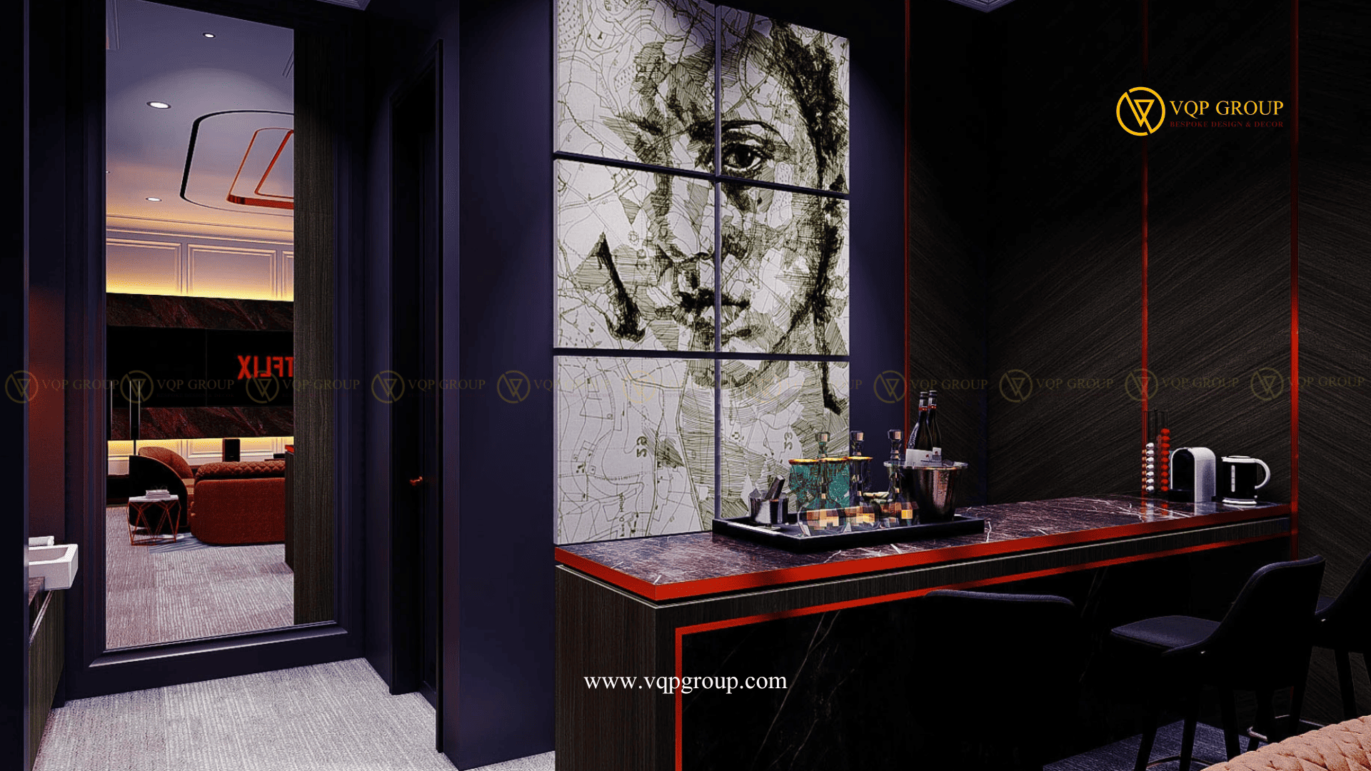 Private Bar Rosewood Cinema Lounge biệt thự Vinhomes Riverside The Harmony Long Biên
