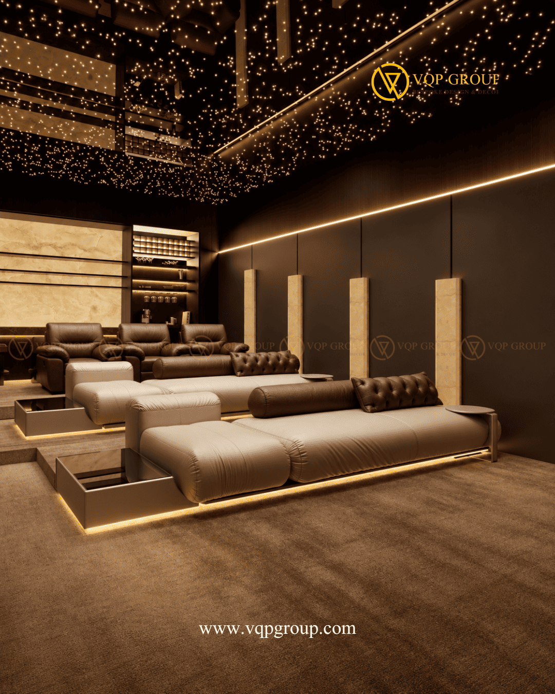 Sofa và bục nâng Home Cinema biệt thự Ngọc Trai Vinhomes Ocean Park