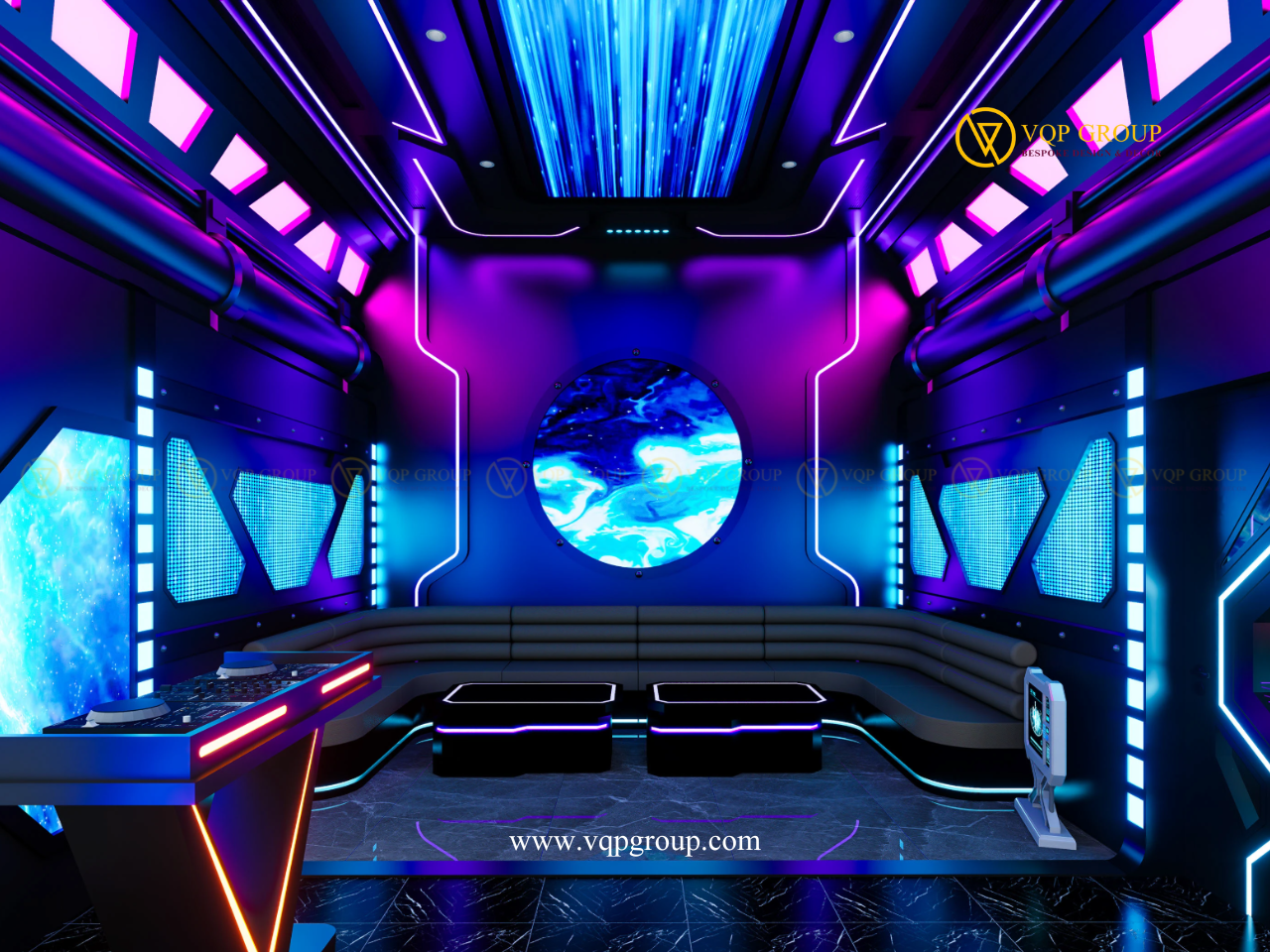 Sofa Galaxy Lounge trong Neon Private Karaoke Vinhomes Riverside The Harmony Long Biên
