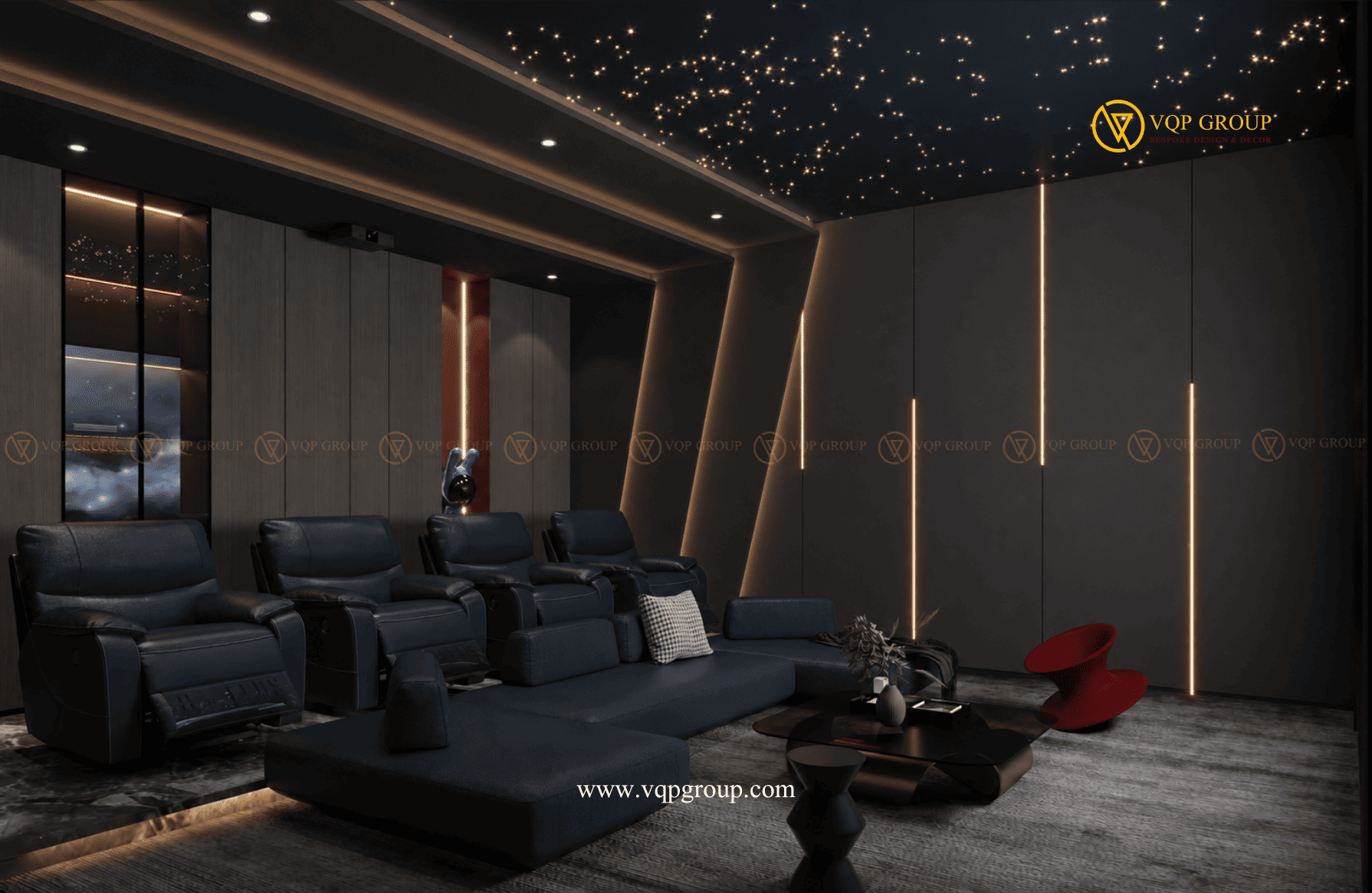 Sofa lounge và ghế cinema Home Cinema biệt thự Embassy Garden Tây Hồ Tây
