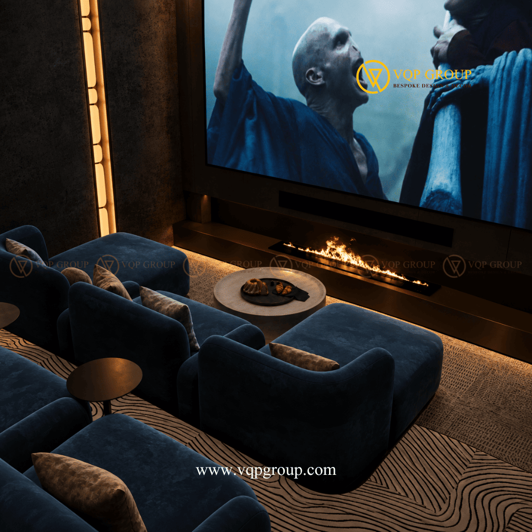 Sofa màn hình và fireplace Home Cinema Vinhomes Riverside The Harmony