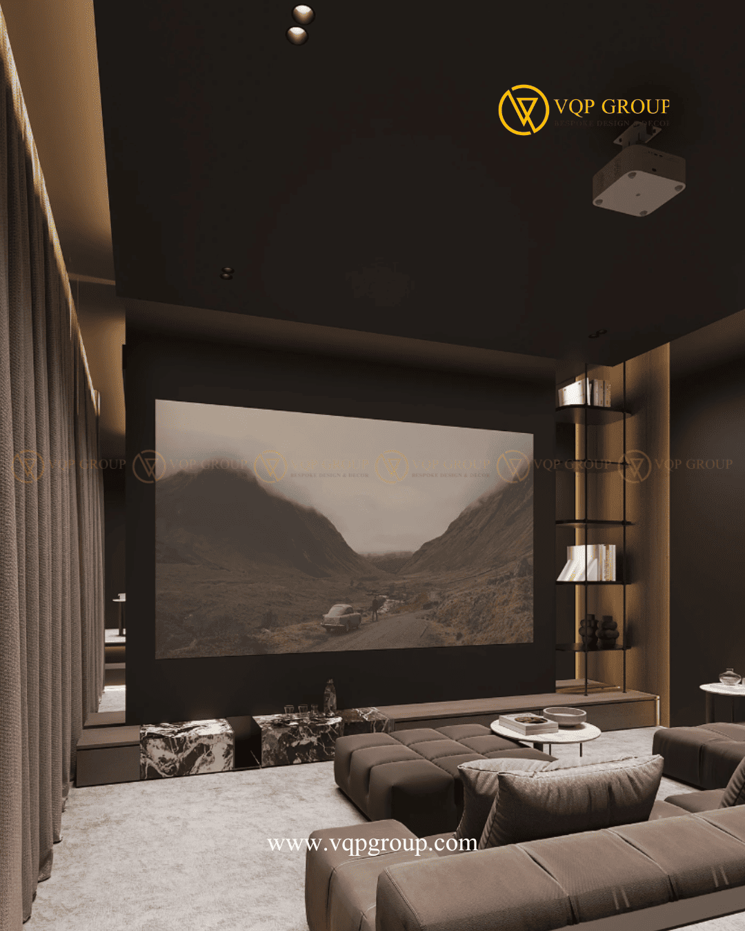 Sofa nhiều tầng trong Home Cinema biệt thự Azalea Homes Gamuda City