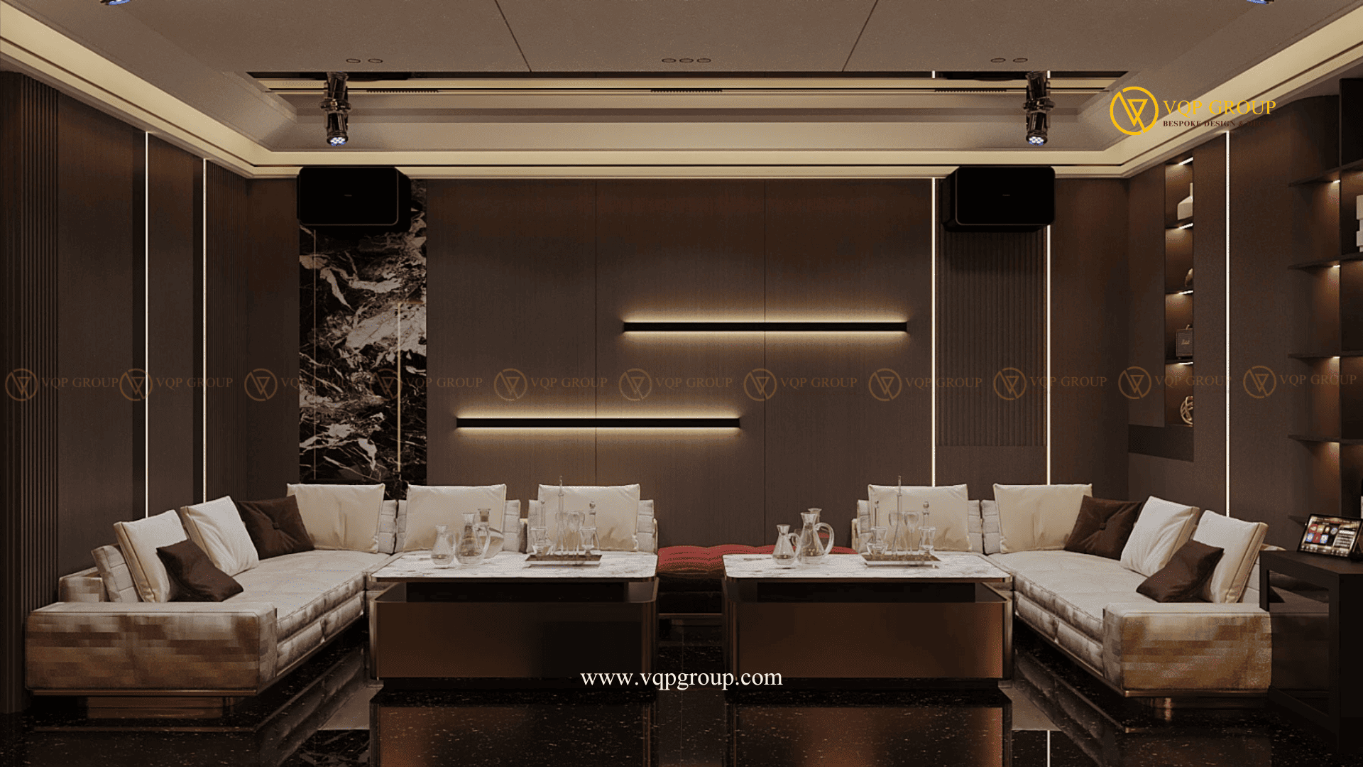 Sofa và trần sao Modern Luxury Private Karaoke biệt thự Vinhomes The Harmony