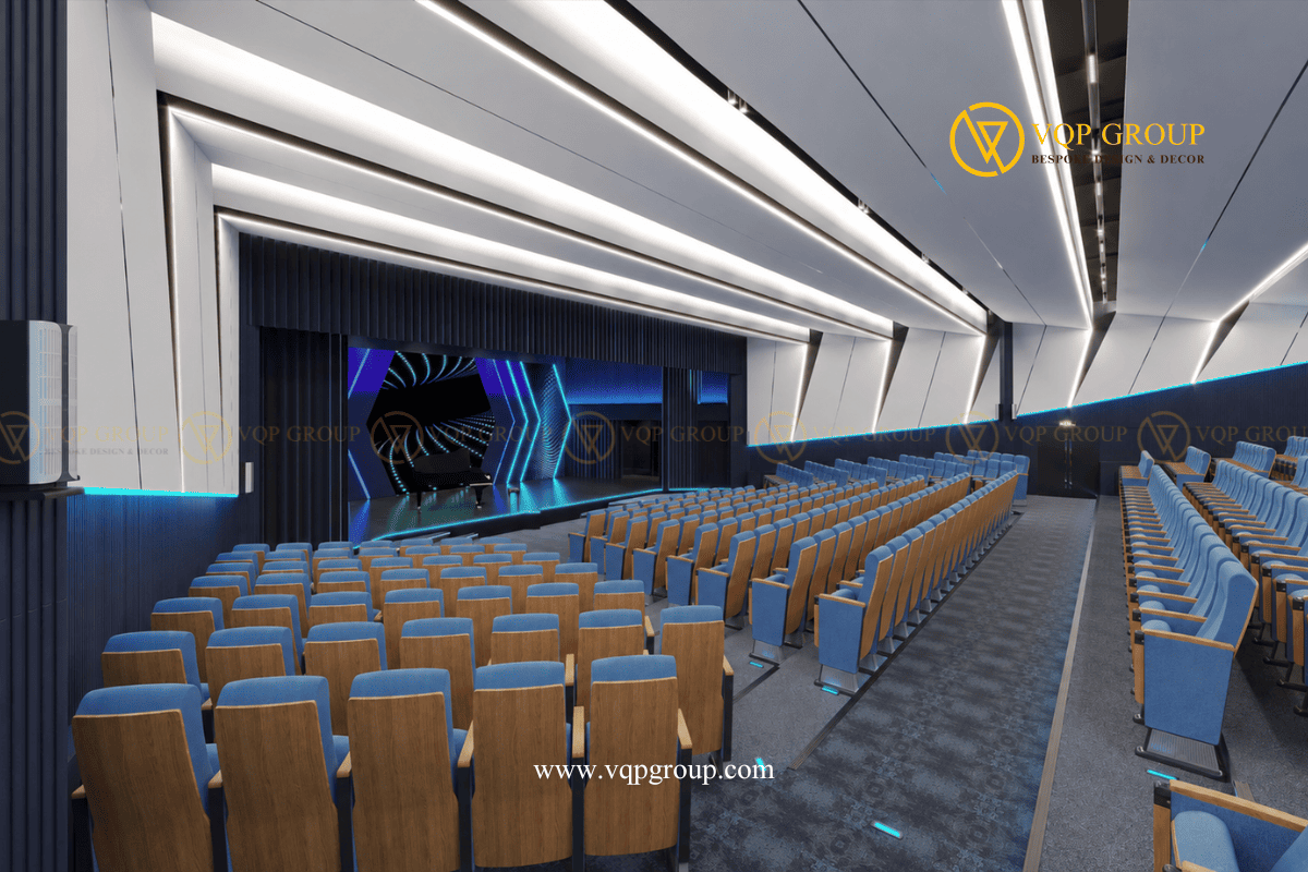 Thiết kế hội trường Future Acoustic toàn cảnh từ phía sau nhìn về sân khấu
