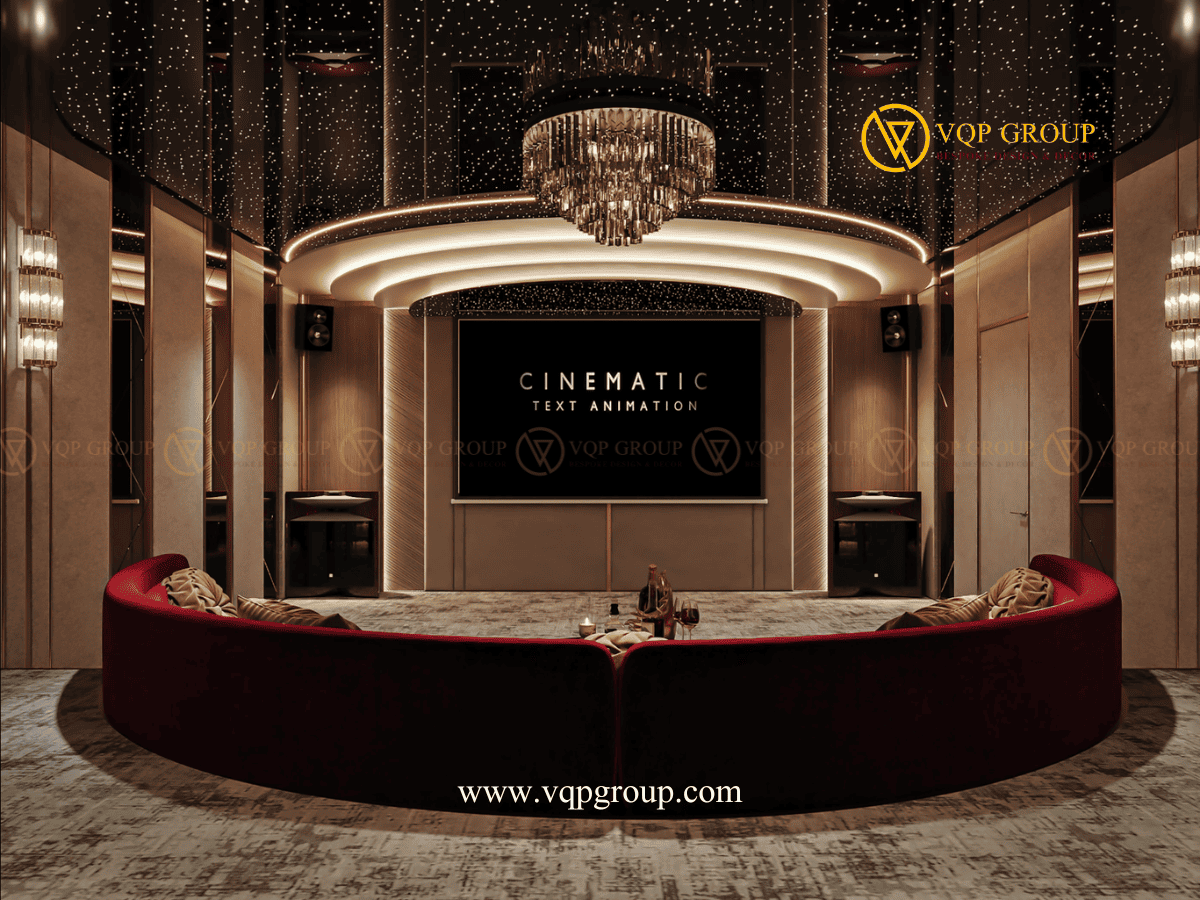 Thiết kế Home Cinema Ciputra Hanoi với sofa lounge ghế recliner và trần ánh sao