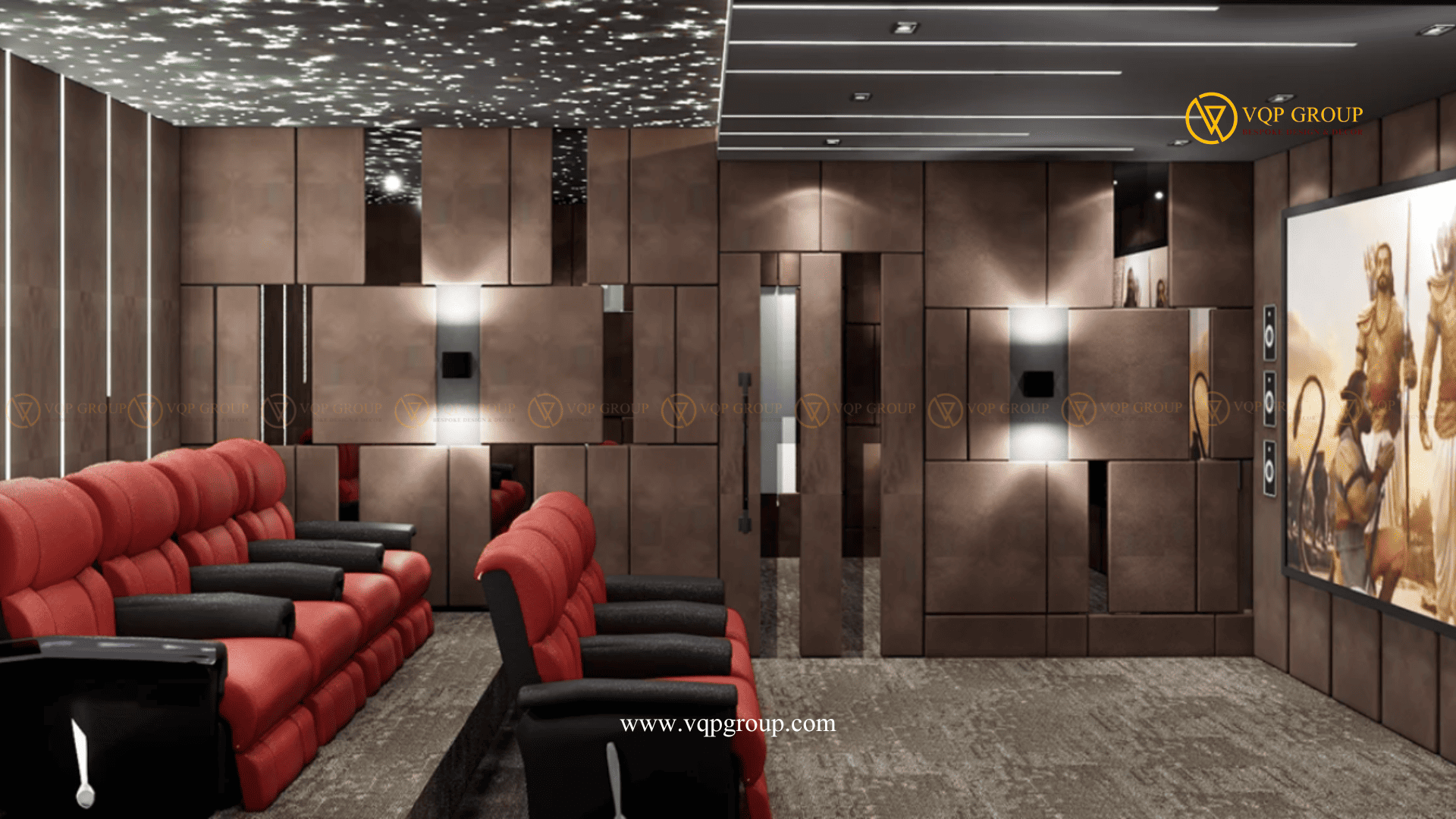 Thiết kế Home Cinema The Manor Central Park với ghế cinema và trần ánh sao