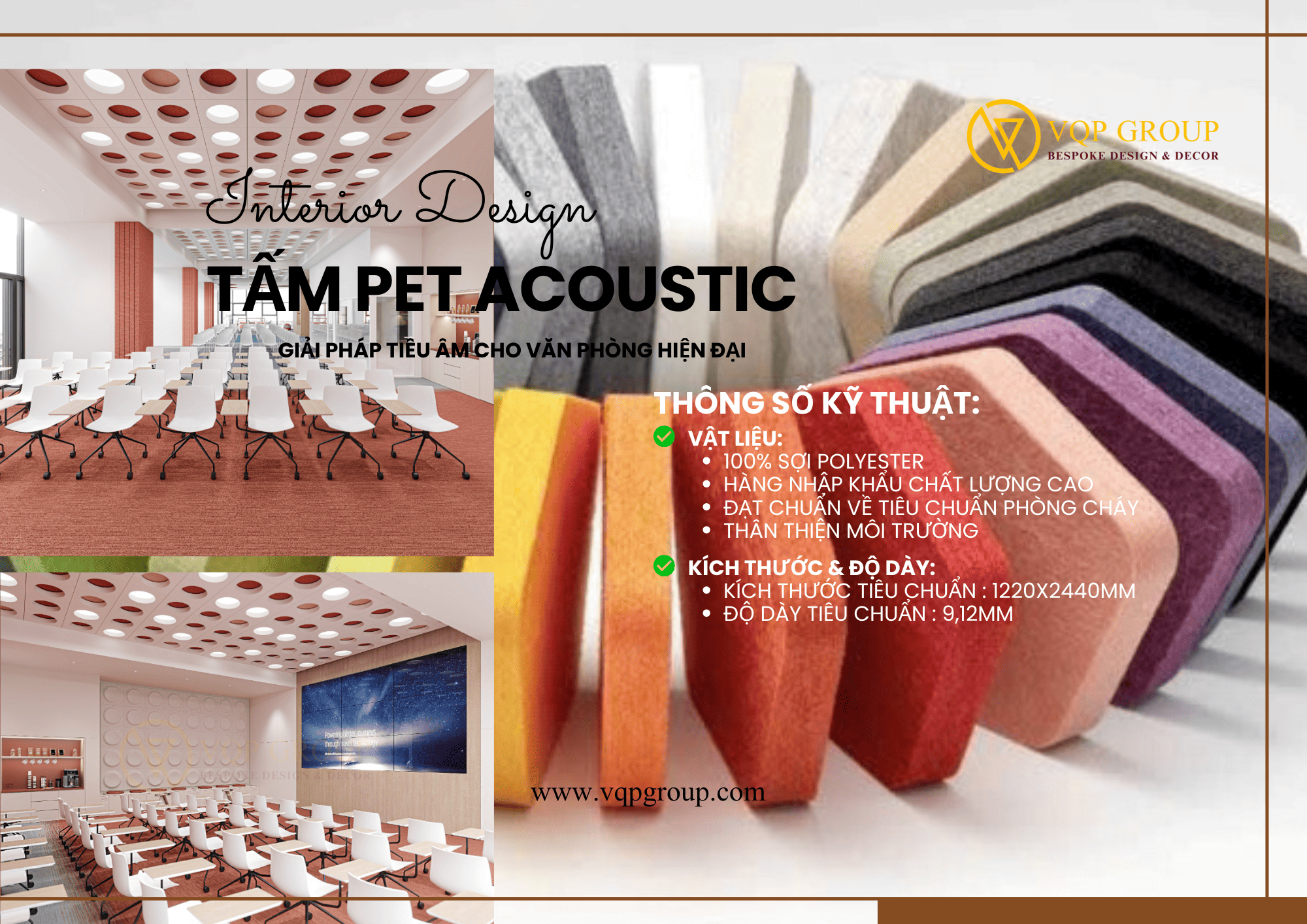 Thông số tấm PET Acoustic và bảng màu vật liệu tiêu âm
