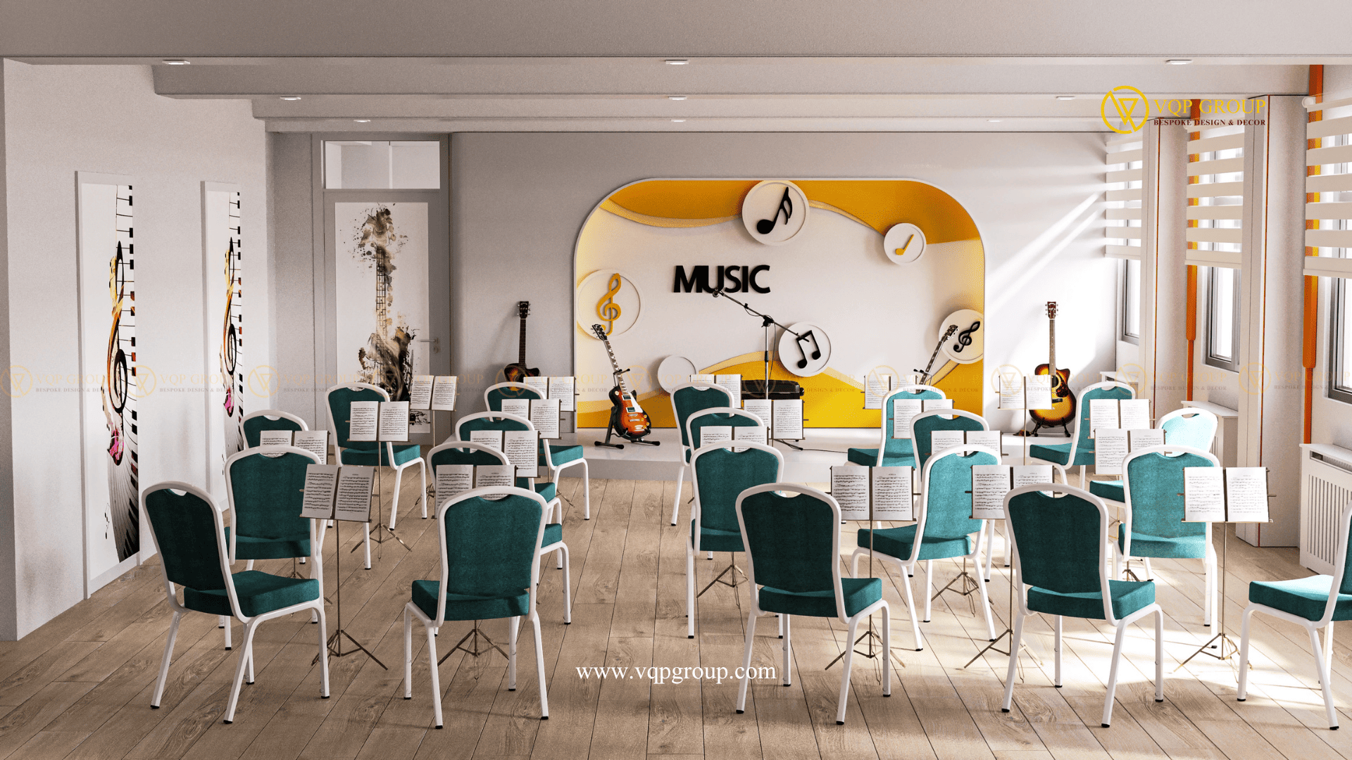 Tổng thể thiết kế phòng học âm nhạc cách âm tiêu âm tại Hà Nội