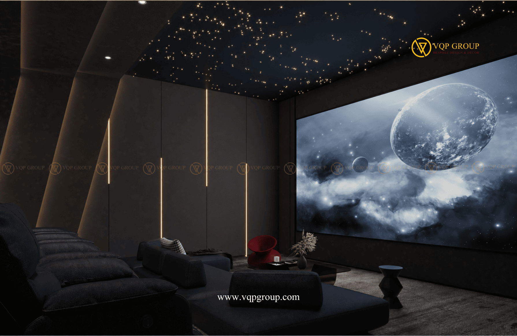 Trần ánh sao Home Cinema Embassy Garden Tây Hồ Tây với màn hình lớn