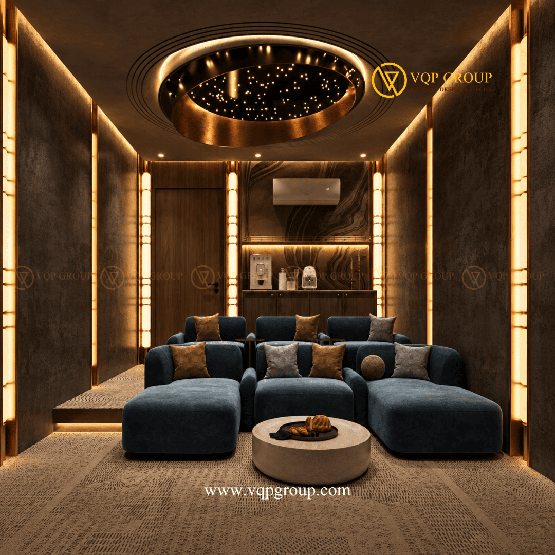 Trần ánh sao Home Cinema Vinhomes Riverside The Harmony với sofa lounge