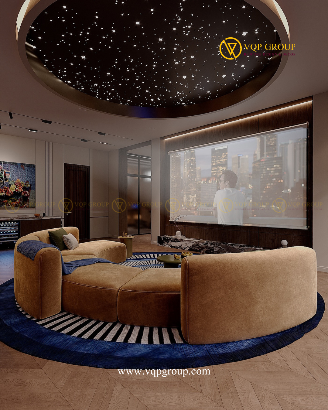 Màn chiếu lớn và trần bầu trời sao VELORA FAMILY CINEMA Vinhomes Royal Island
