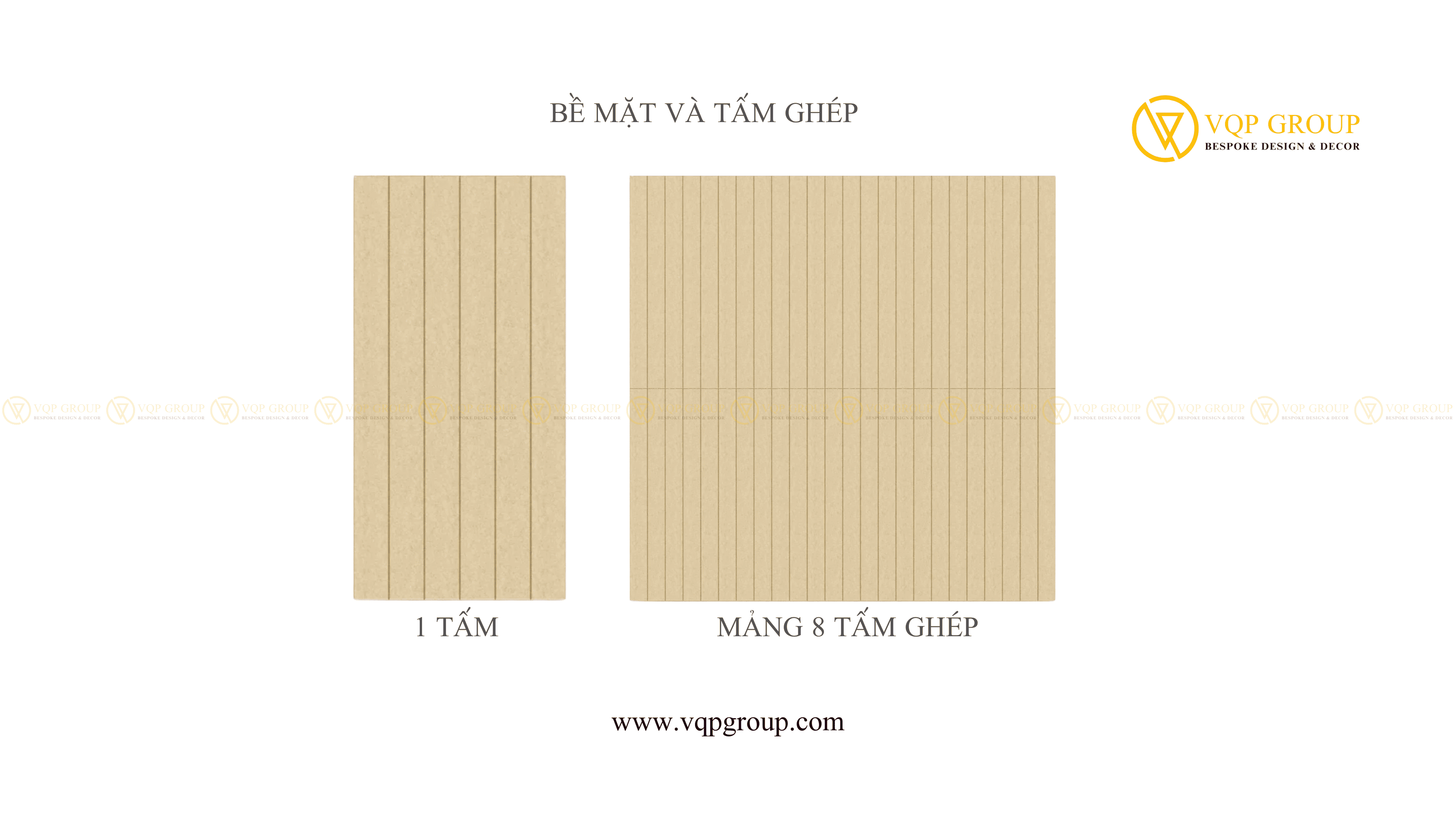 Bề mặt một tấm PET Acoustic Vertical M và mảng ghép 8 tấm