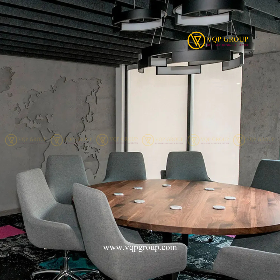 Hệ lam tiêu âm PET Ceiling Baffles màu đen treo song song phía trên bàn họp