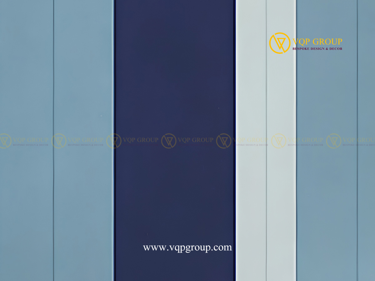 Chi tiết tấm PET thanh phẳng VQP-PET-W009 phối màu xanh navy và xanh nhạt