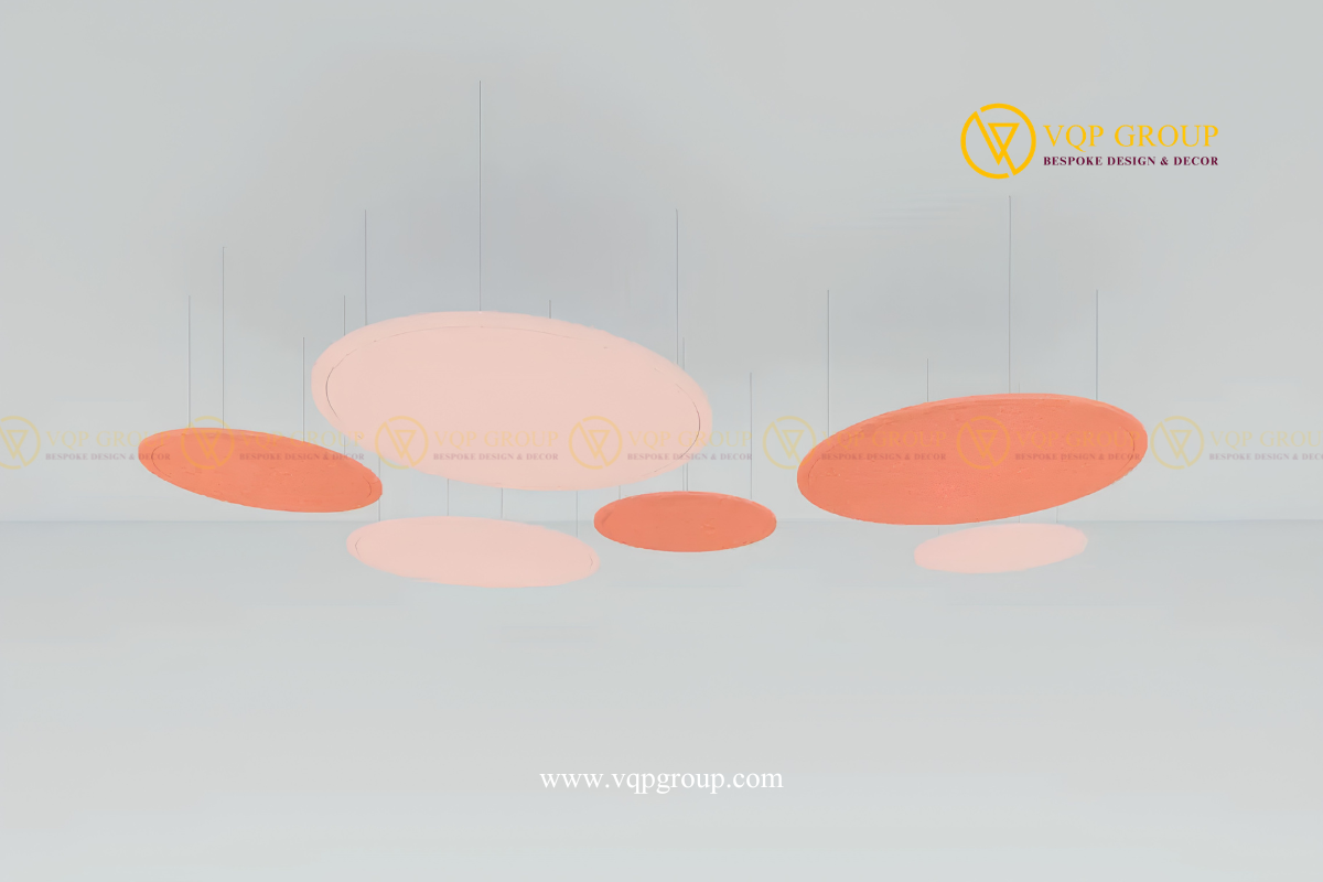 Cụm cloud PET tròn phẳng nhiều kích thước màu hồng và cam treo trần VQP-PET-C065