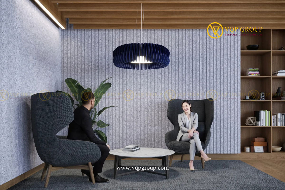  Đèn treo PET nan đan đa diện VQP-PET-C008 ứng dụng trong khu lounge tiếp khách 