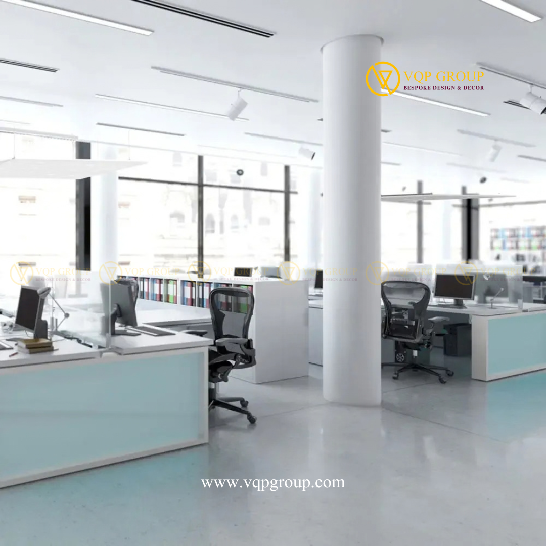 Tấm tiêu âm PET Full Sheet Cloud màu trắng treo ngang phía trên khu vực làm việc văn phòng mở