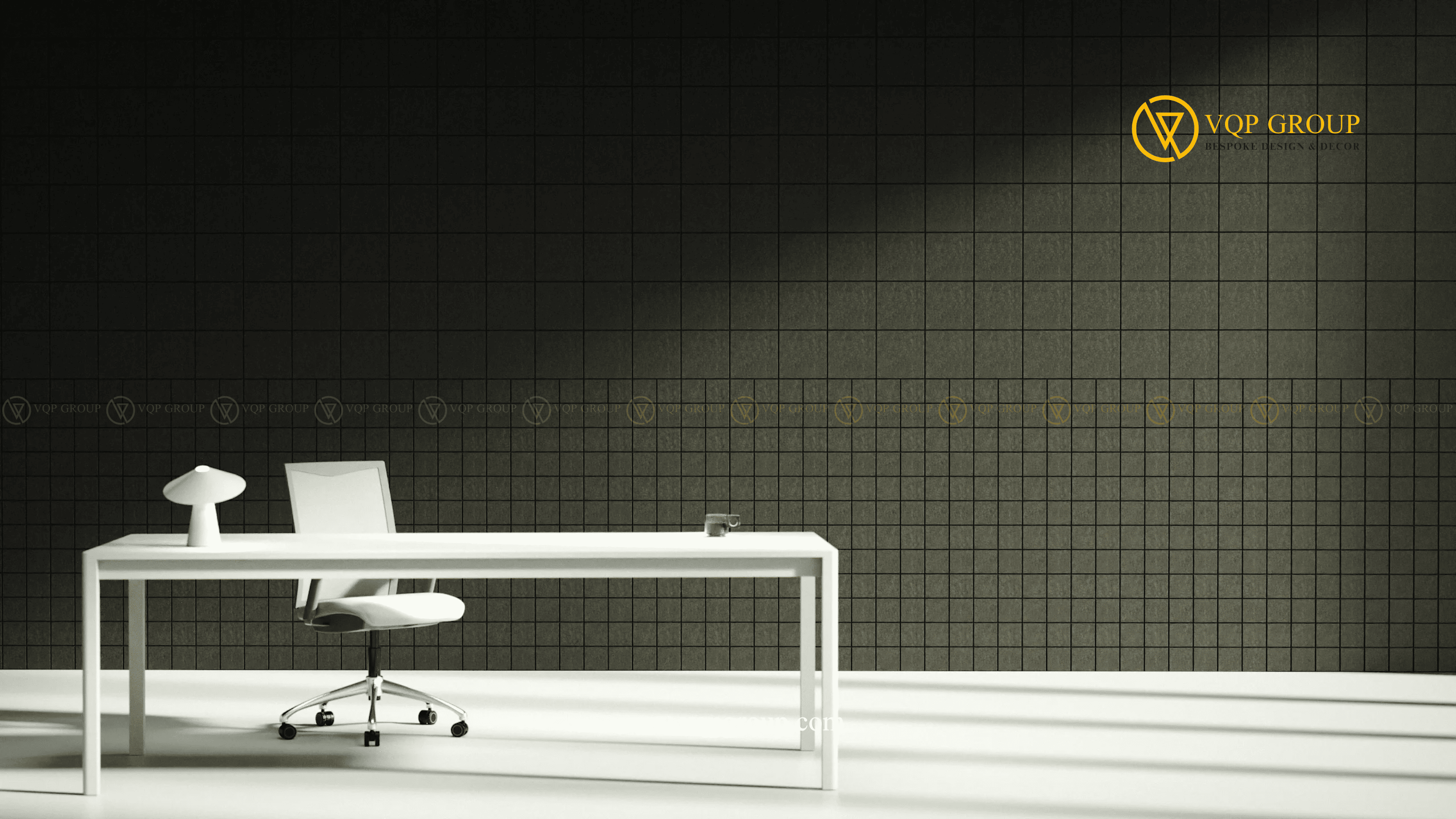 Tấm ốp tường tiêu âm Grid L màu xám đậm trong phòng làm việc hiện đại