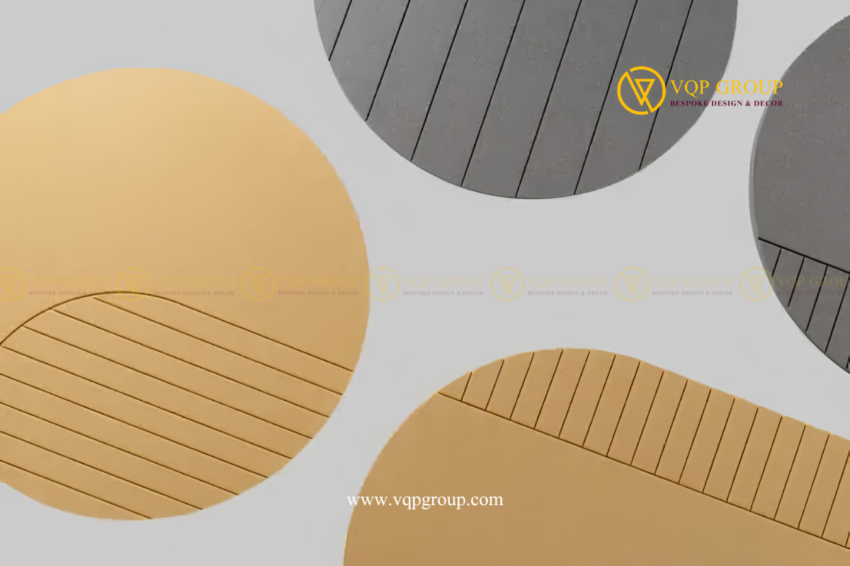 Các module PET tròn và bo góc màu xám vàng với vùng rãnh tuyến tính bố trí khác nhau