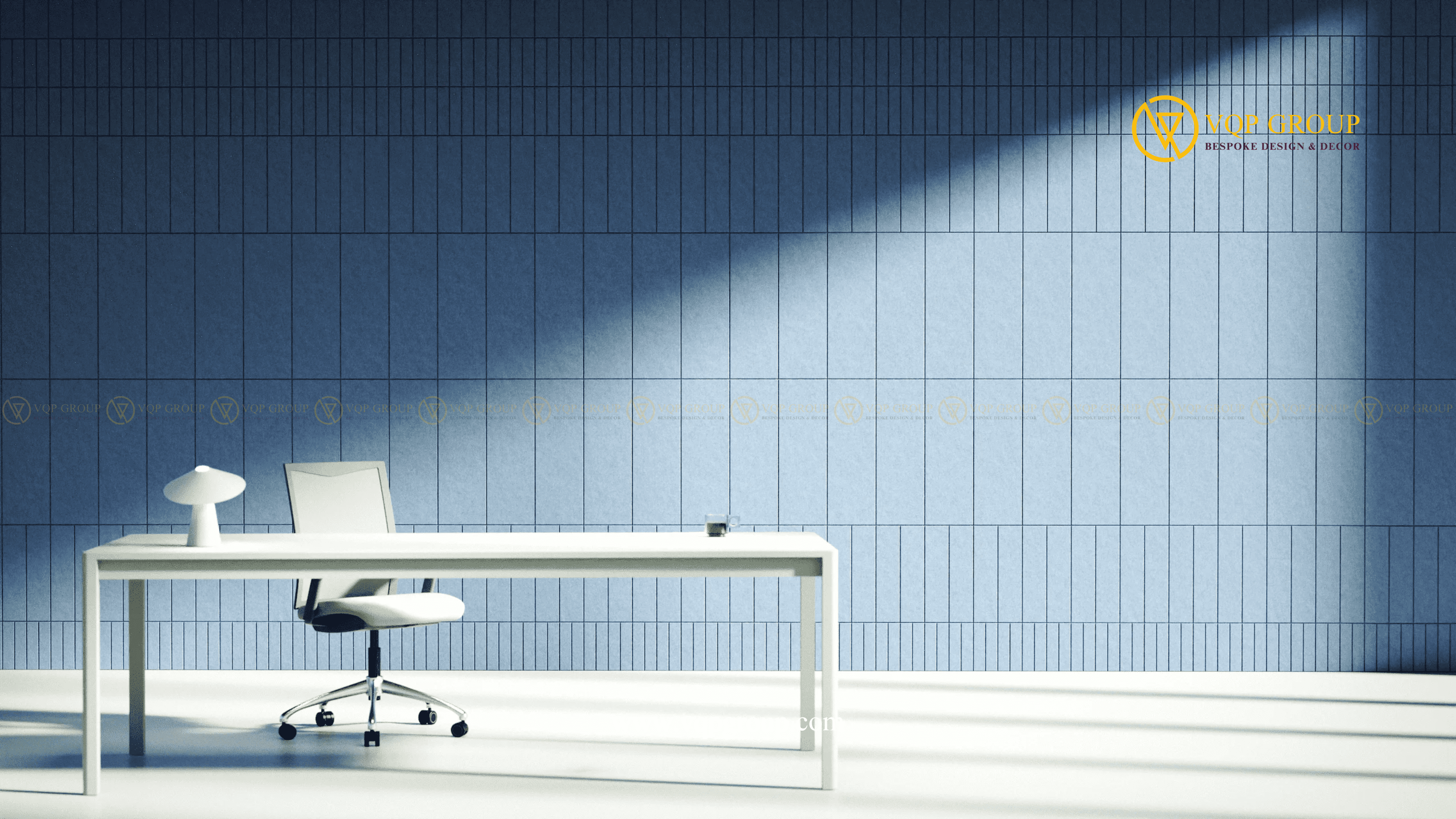 Tấm ốp tường tiêu âm FADE màu xanh dương trong không gian văn phòng