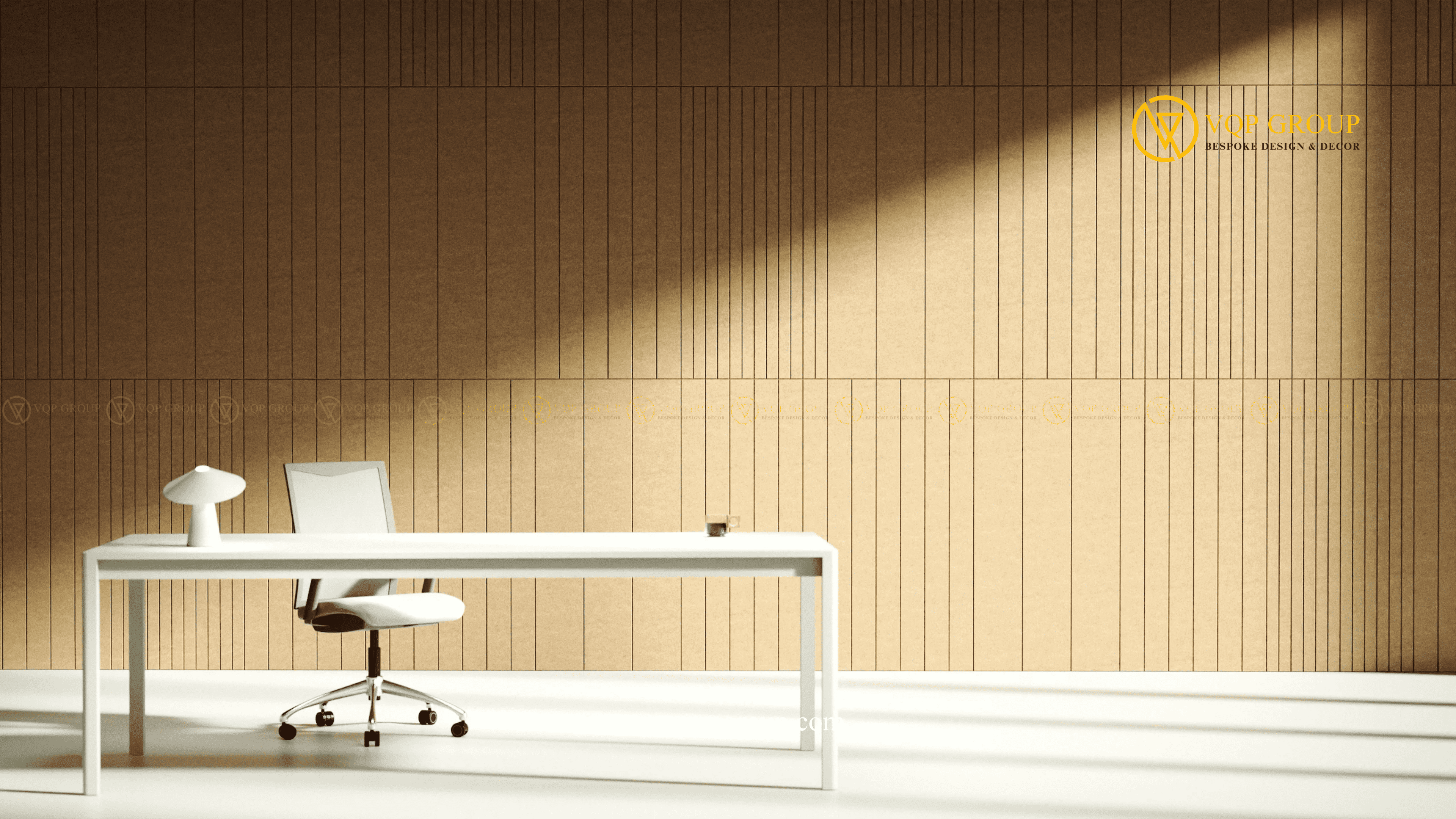 Tấm ốp tường tiêu âm Vertical L màu beige với hiệu ứng ánh sáng