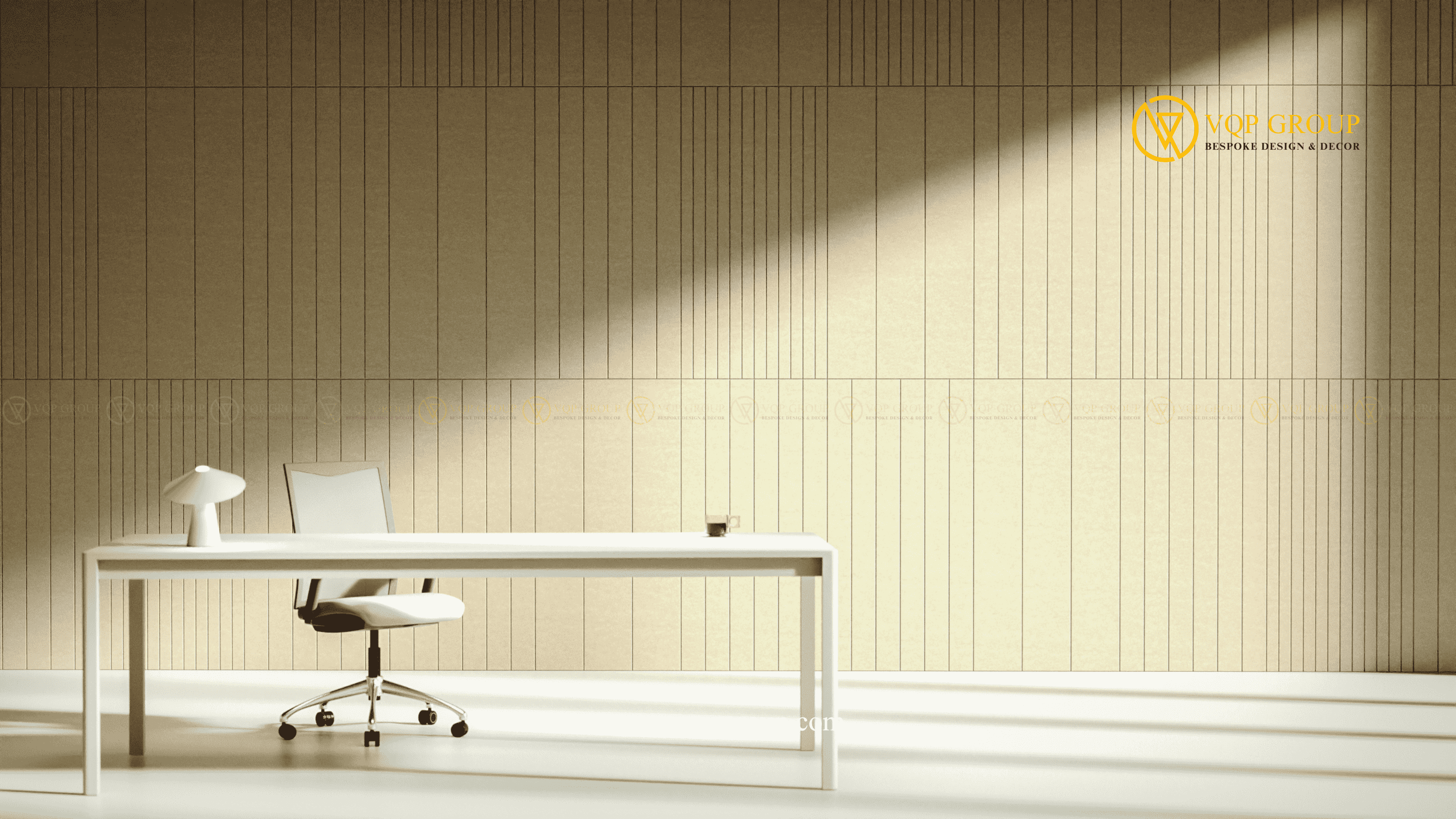 Tấm ốp tường tiêu âm Vertical S tông beige trong không gian làm việc