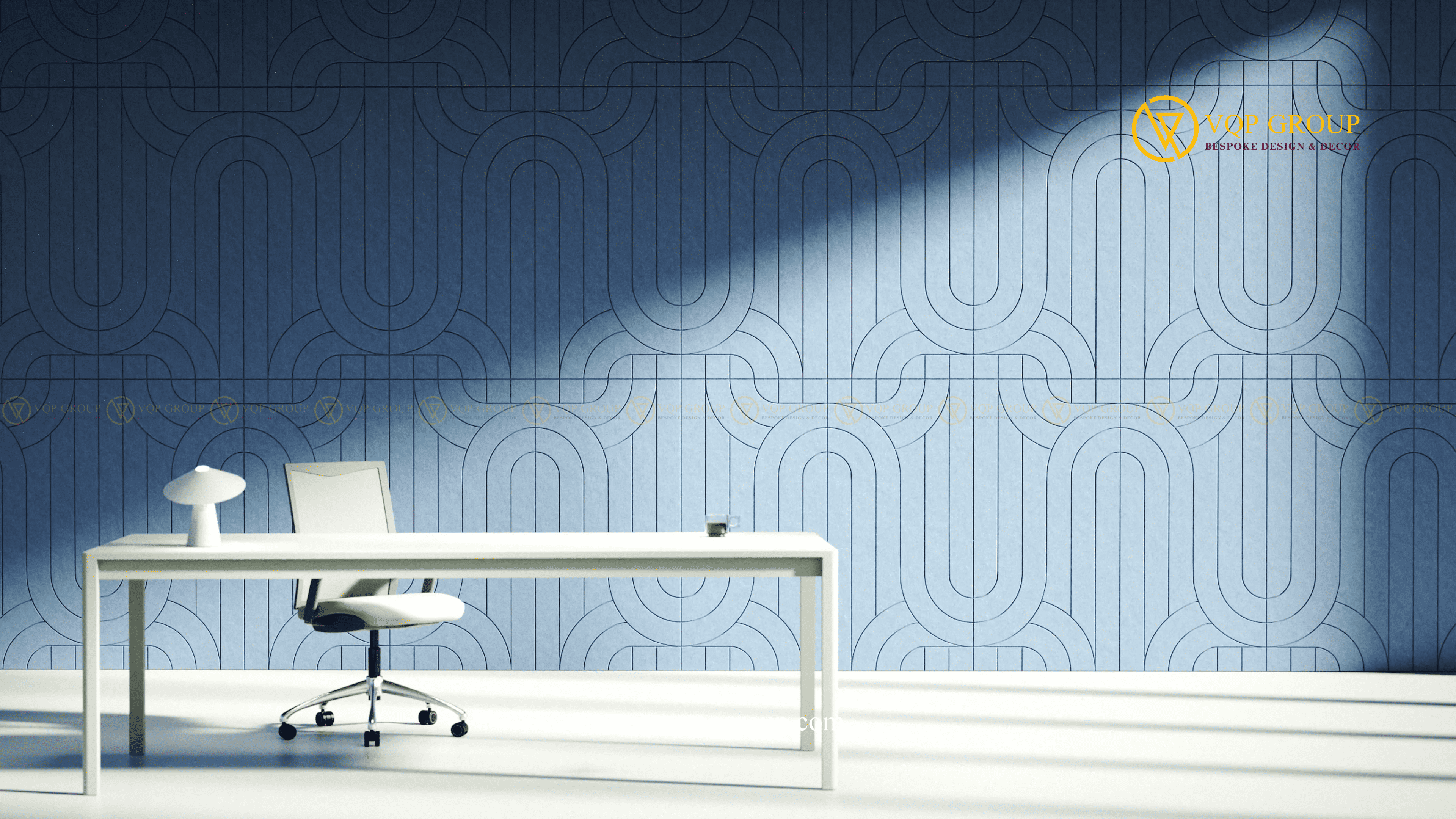 Tấm tiêu âm PET Acoustic INTERPLACE màu xanh dương trong văn phòng